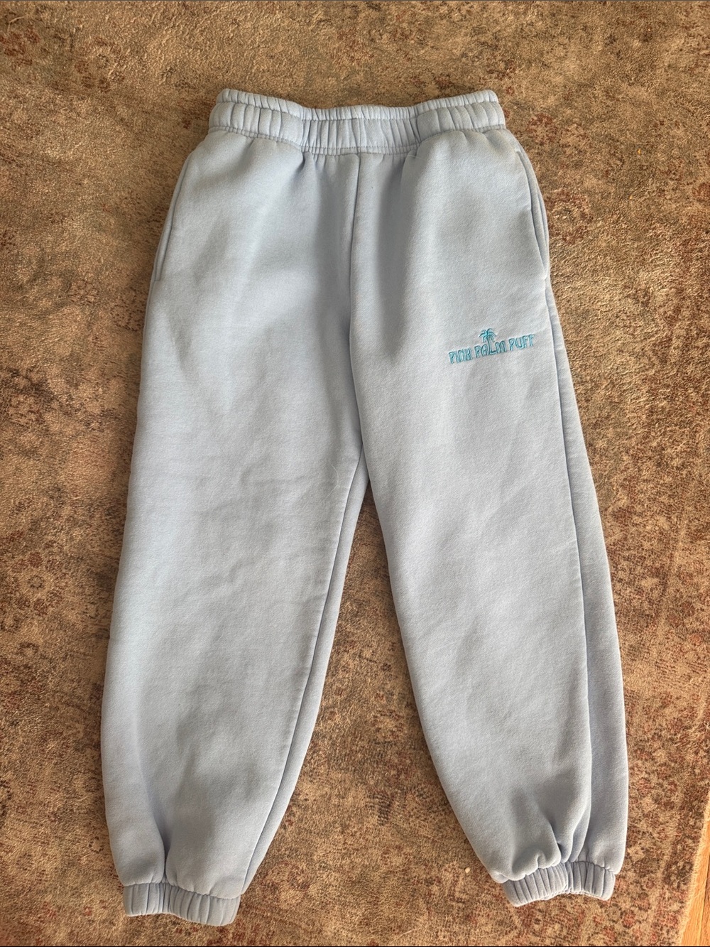 Light Blue Fleece Track Pants with Elastic Waistband